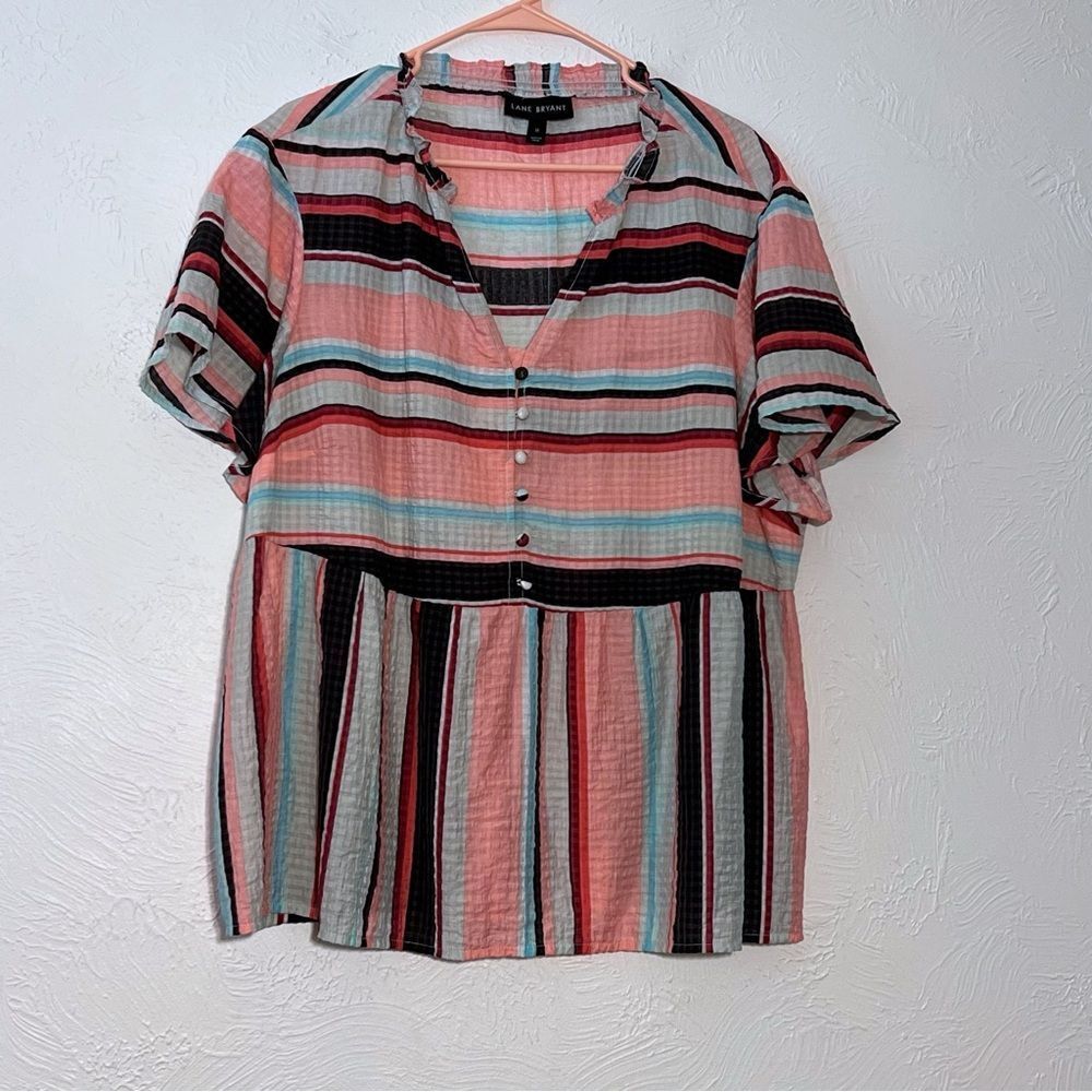 Lane Bryant Women’s Size 18 Peplum Button Front Blouse Career Multicolored